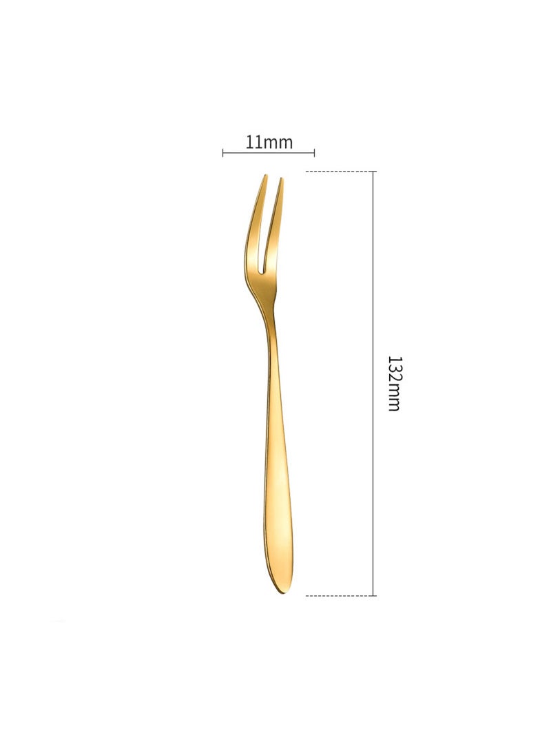 Two-Piece Stainless Steel Fork For Fruit, Cake (Silver + Gold)