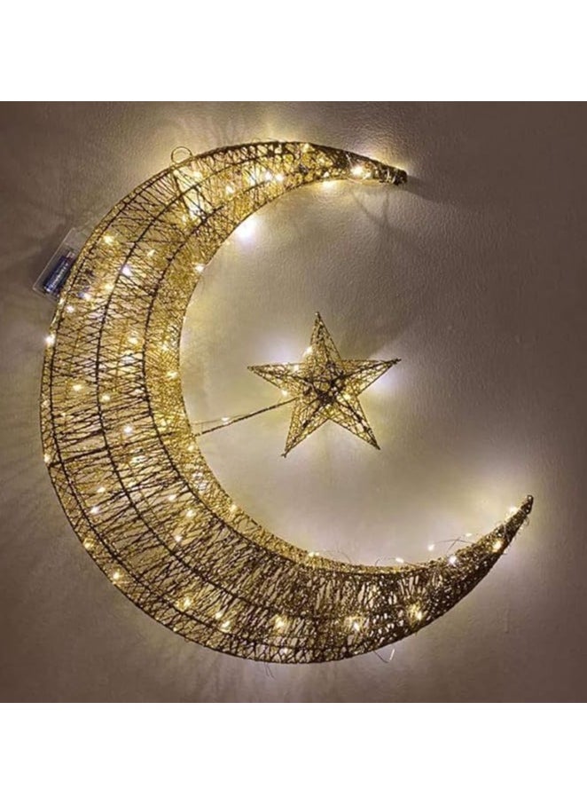 LUBSS Ramadan Lantern and Ramadan Decorations for Home, Eid Mubarak Hilal Crescent Led Light with Battery Decoration and Lights for Room Decoration 50 cm size with 100 LEDs