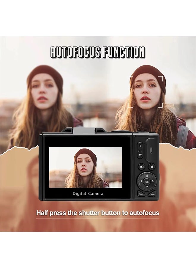 Compact Digital Photography Camera 4K 18x Digital Zoom Retro Vlog Video Recorder YouTube 180° Flip Screen Selfie with Flash with 64GB Memory Card