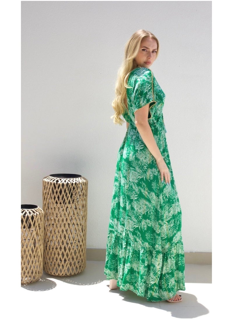Thea Beaded V Front & Back Dress - Green