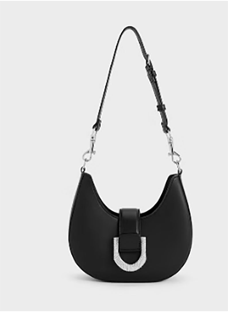 Gabine Leather Crystal-Embellished Hobo Bag & Shoulder Bag & Crossbody Bag - Black