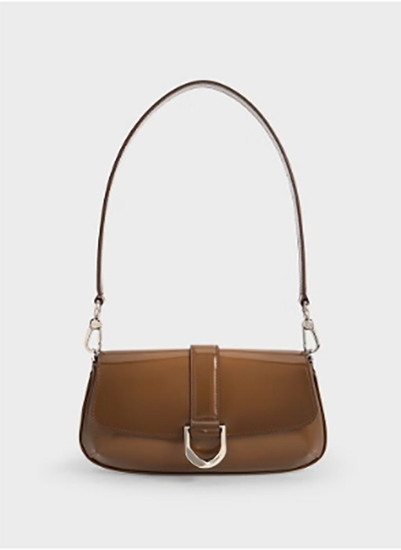 CHARLES & KEITH Crossbody Bag Gabine Leather Elongated Shoulder Bag - Brown