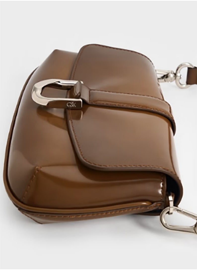 CHARLES & KEITH Crossbody Bag Gabine Leather Elongated Shoulder Bag - Brown