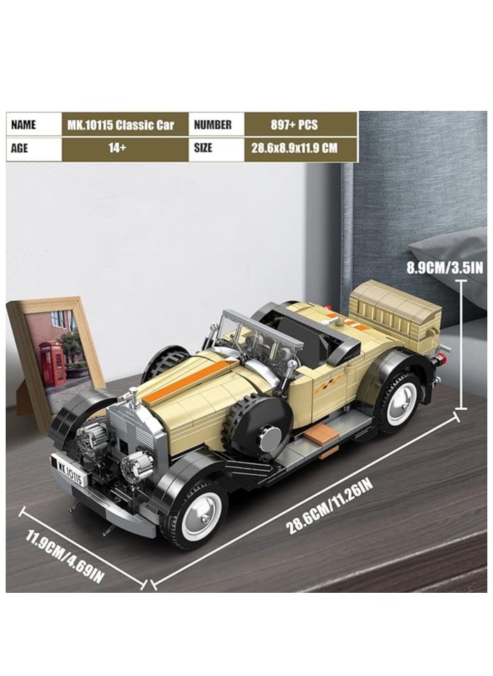 مجموعة بناء سيارات كلاسيكية مكونة من 10115 قطعة، مجموعة مكعبات بناء نموذج سيارة كلاسيكية من MOC، هدية للأطفال من سن 14 عامًا فما فوق/عشاق المجموعات للبالغين (897 قطعة، إصدار ثابت)