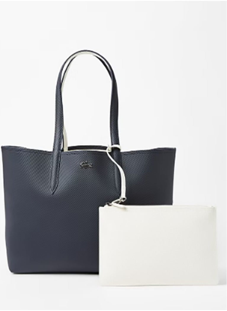 Anna's navy - and - white reversible tote bag