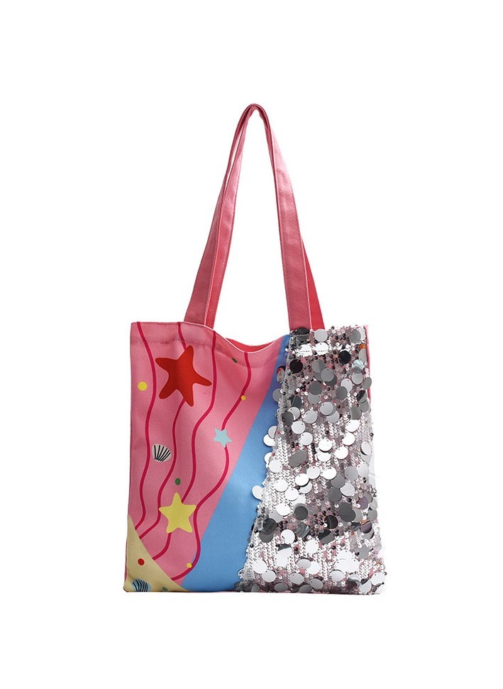 Color Blocking Splicing Trendy Tote Bag