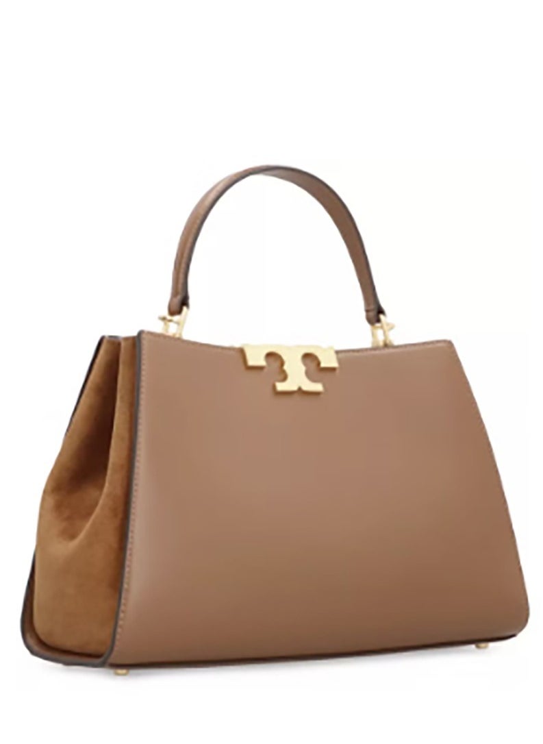 The shoulder crossbody tote bag by Tory Burch, crafted from leather and trimmed with suede, named Eleanor.