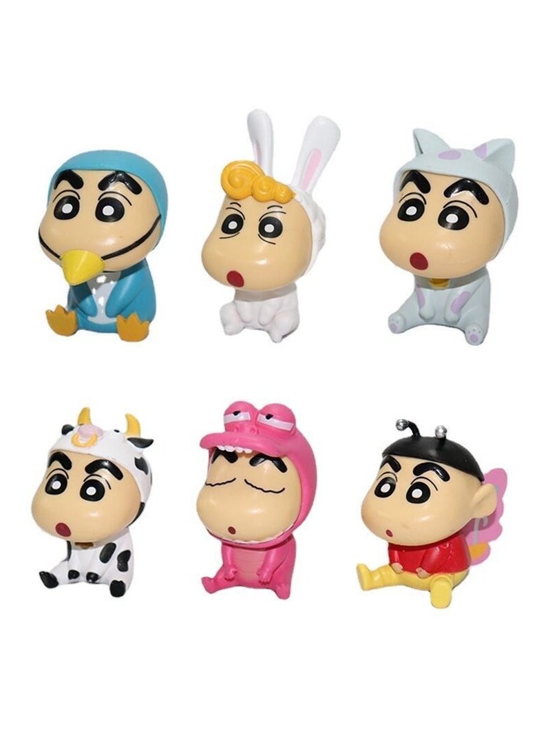 Six-Piece Set Of Funny Crayon Shin-chan Figures Model Ornaments Suitable For Collection And Gift ,Bag Pack