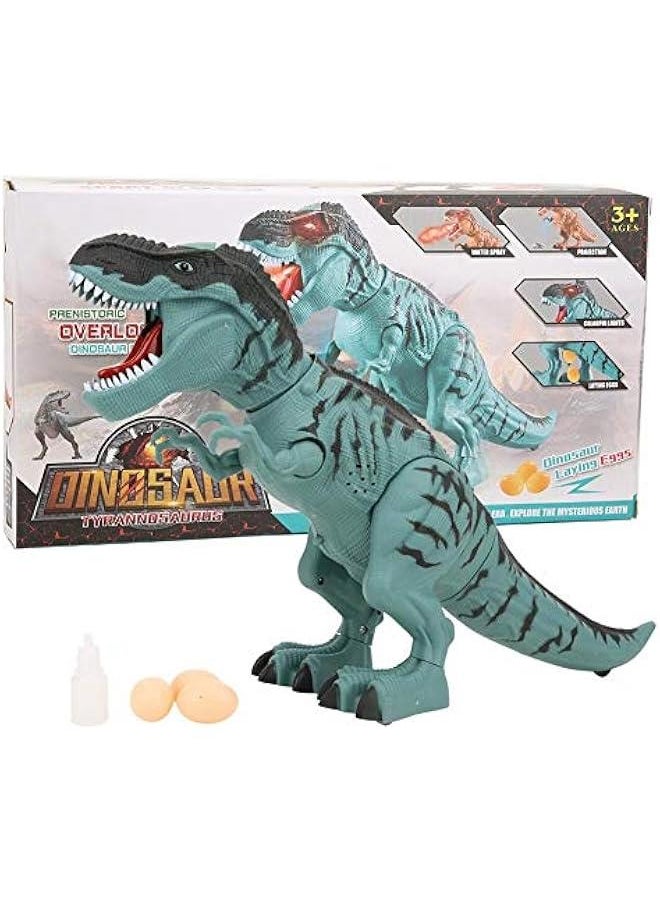 Simulated Flame Mist Spray Electric T-Rex Dinosaur Toy,Walking Tyrannosaurus Rex with Fire Breathing,Laying Eggs,Roaring Sound,Red Glowing Eyes(Blue)