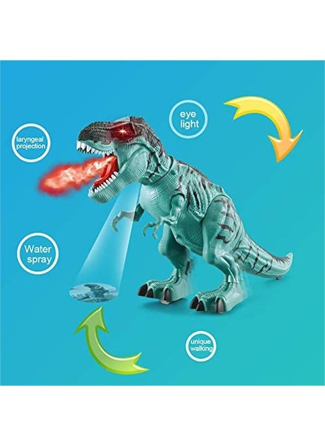 Simulated Flame Mist Spray Electric T-Rex Dinosaur Toy,Walking Tyrannosaurus Rex with Fire Breathing,Laying Eggs,Roaring Sound,Red Glowing Eyes(Blue)