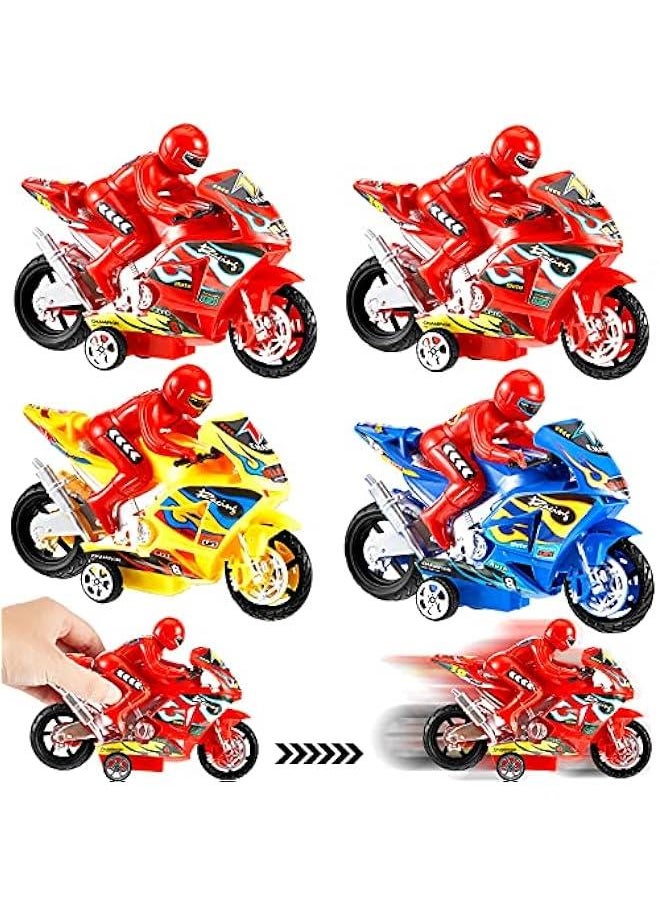 4 Pieces Motorcycle Toys Set Miniature Motorbike Toys Plastic Friction Motorcycles Push Go Friction Powered Motorbikes for Birthday Party Favors Supplies Cake Toppers, Random Colors