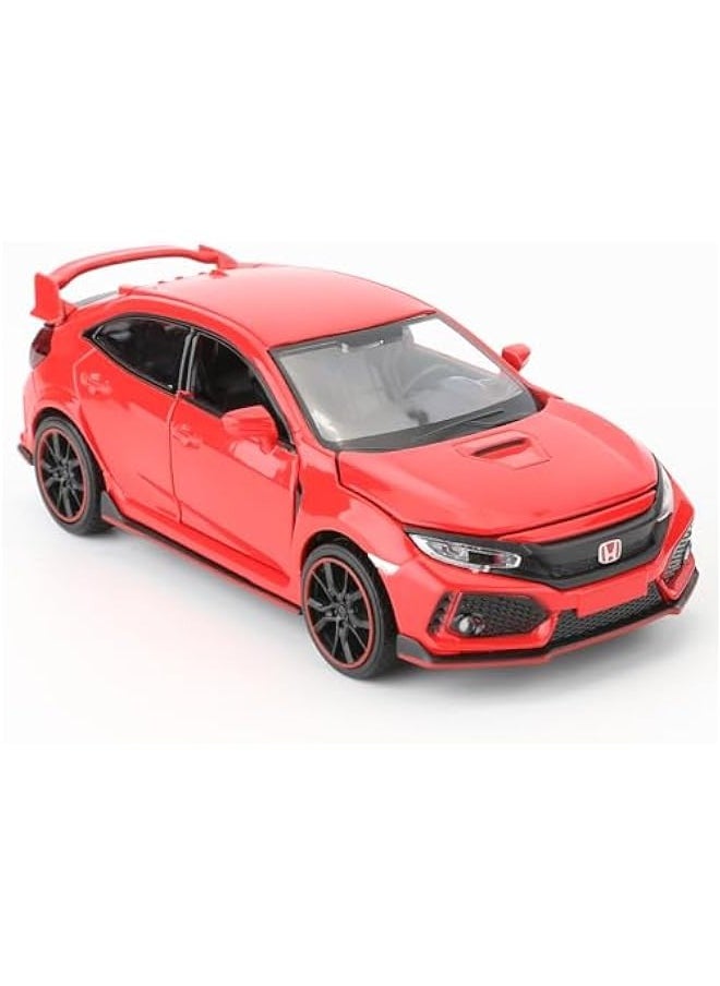 Compatible for 1:32 Diecasting Alloy Honda Civic Type-R Car Model Toy Car，Pull Back Alloy Car with Lights and Sound, Open Door Cars for Kids Ages 3-5,Children Birthday Gift Red