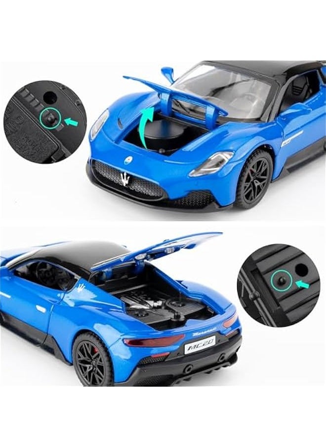 1/32 Maserati MC20 Alloy Model car, Model Toy with Pull Back Function, Toy car That Makes Sound and Bright Light, Model Toy for Collection, Gift for Kids (Blue)