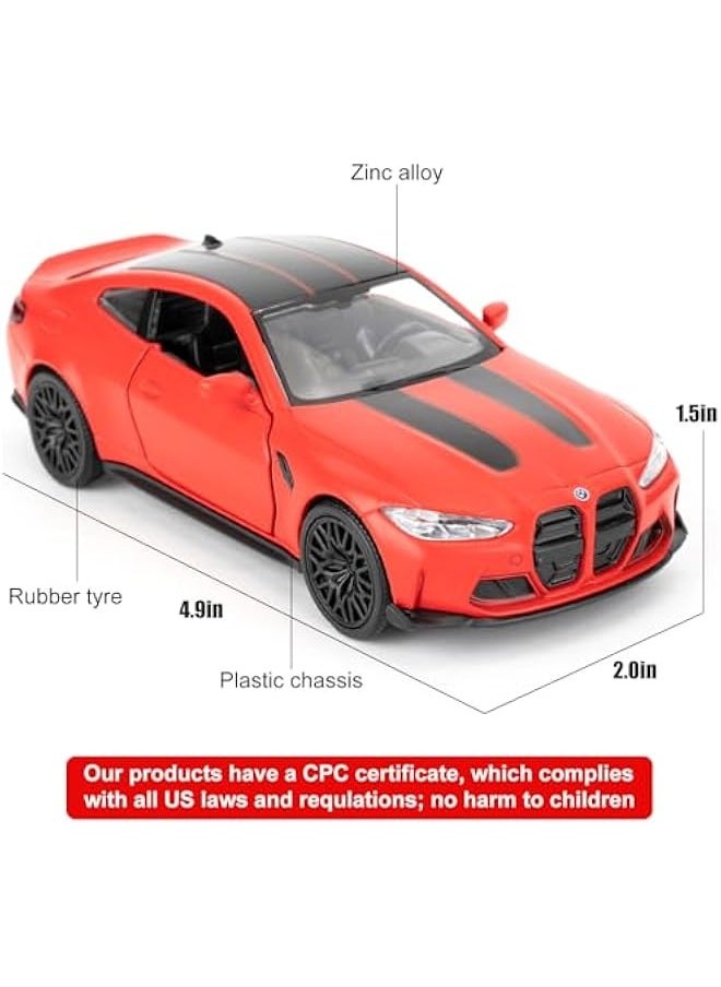 1/36 BMW M4 CSL Model Car, Alloy Toy Car with Pullback Function, Suitable for Collecting and Decorating Model Toys, Car Gifts for Boys and Girls (Red)