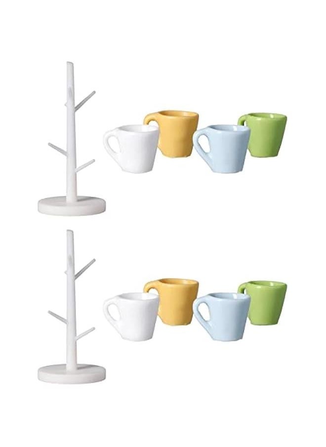 Dollhouse Cup and Cup Holder, Mini Simulated Furniture Decoration Miniature Wood Coffee Mug Holder Stand Dollhouse Decoration Rack for Household Decoration(2 Set)