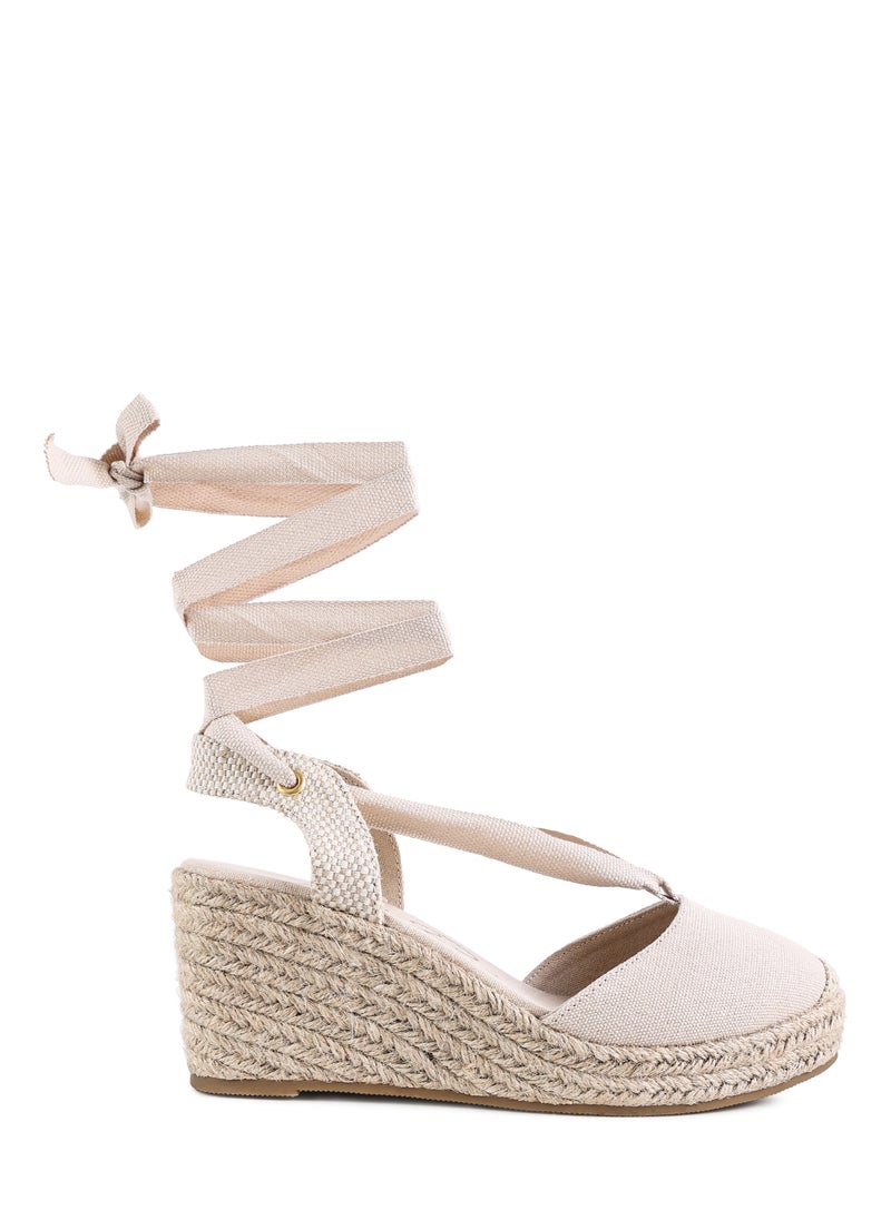 Ecru Strappy Wedge Heel Sandals