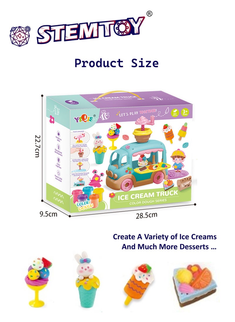 DIY Playdough Set Play Dough Tools Ice Cream Truck Play Set Play with 16 Pcs Accessories, 5 Colors Clay, Ice Cream Machine & Molds, Pretend Ice Cream Stand Shop Role-Playing Pretend Play Toy for Kids Girls Boys Ages 3+ Family Party Birthday