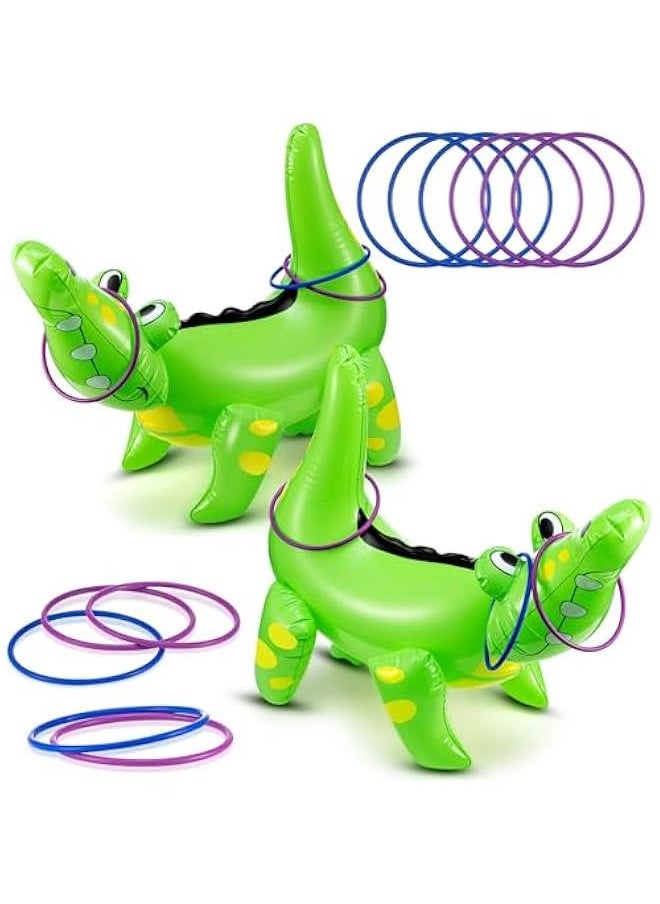 Alligator Inflatable Ring Toss Crocodile Game, Each Include 8 Rings and 22 Inflatable Alligator, Carnival Activities Safari Party Decorations