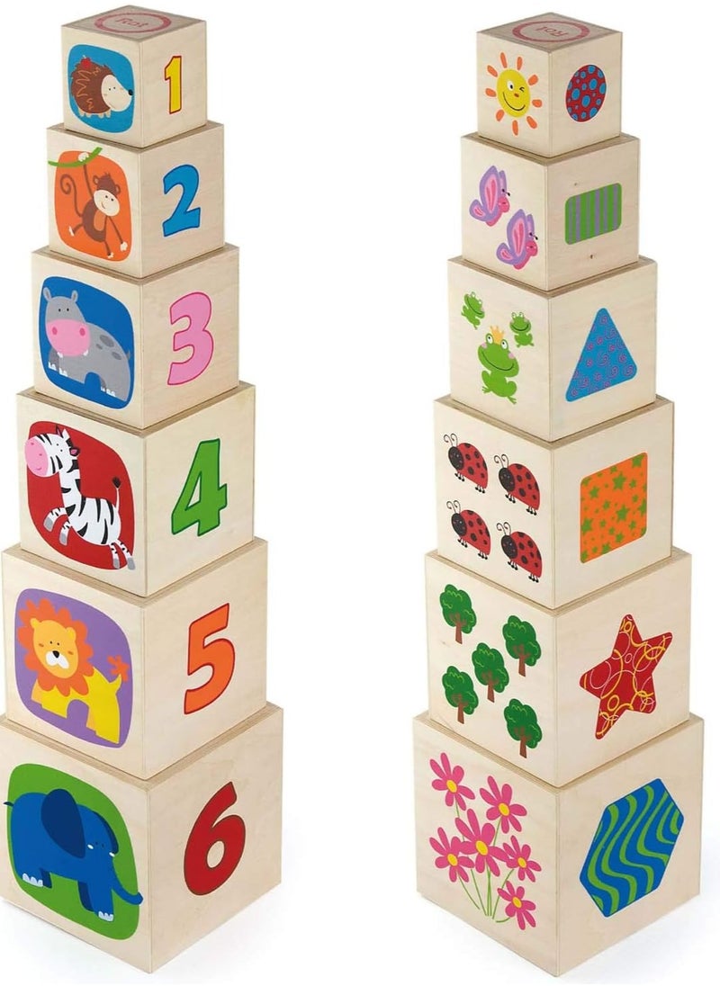 Wooden Nesting & Stacking Blocks – Educational Toy for Toddlers, Animal & Number Learning, Safe & Durable, for Ages 12 Months+