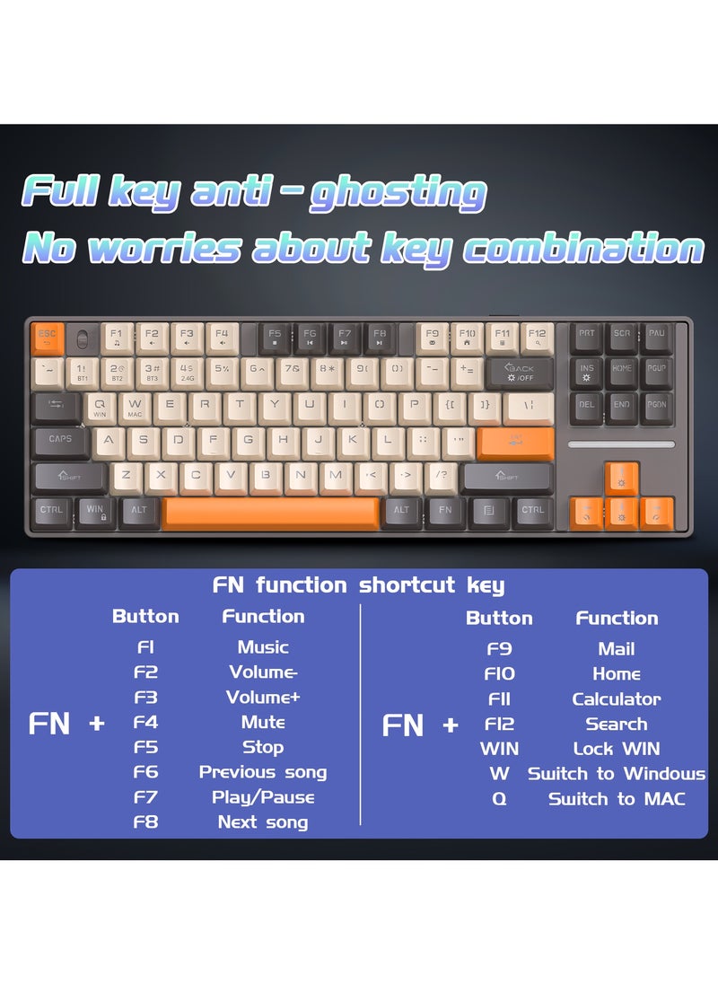 87 Keys Mechanical Keyboard - Hot Swap - Blue Switch - 2.4GHz/Bluetooth/Type-C Wired - Gaming Keyboard - Office Keyboard - RGB Lighting Effect - Computer Keyboard