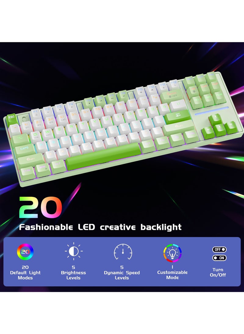 87 Keys Mechanical Keyboard - Hot Swap - Blue Switch - 2.4GHz/Bluetooth/Type-C Wired - Gaming Keyboard - Office Keyboard - RGB Lighting Effect - Computer Keyboard(Green)