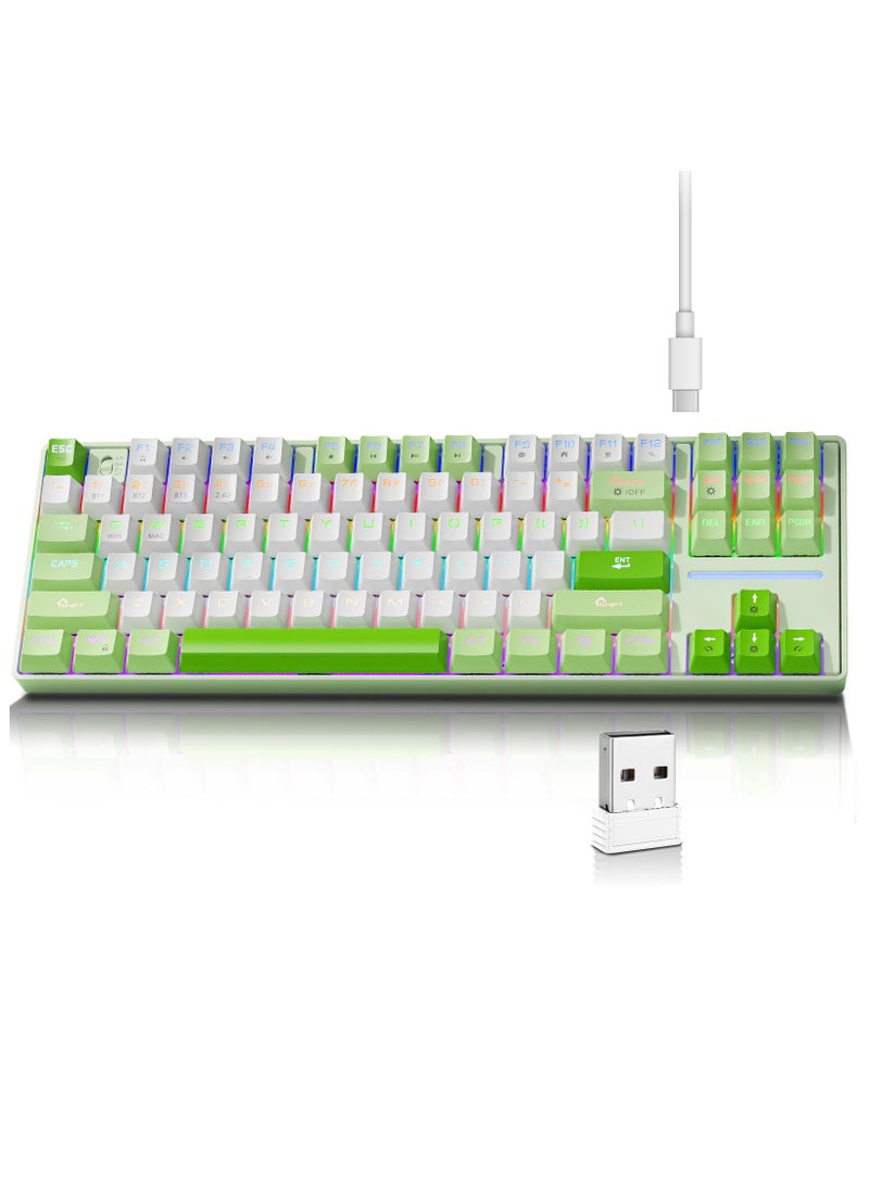 87 Keys Mechanical Keyboard - Hot Swap - Blue Switch - 2.4GHz/Bluetooth/Type-C Wired - Gaming Keyboard - Office Keyboard - RGB Lighting Effect - Computer Keyboard(Green)