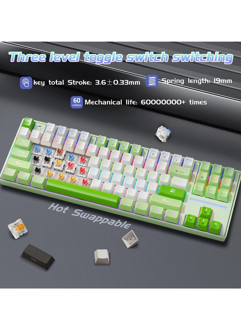 87 Keys Mechanical Keyboard - Hot Swap - Blue Switch - 2.4GHz/Bluetooth/Type-C Wired - Gaming Keyboard - Office Keyboard - RGB Lighting Effect - Computer Keyboard(Green)