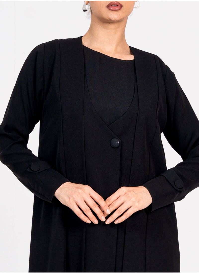 Blazer abaya with Button Style & Wide Neck