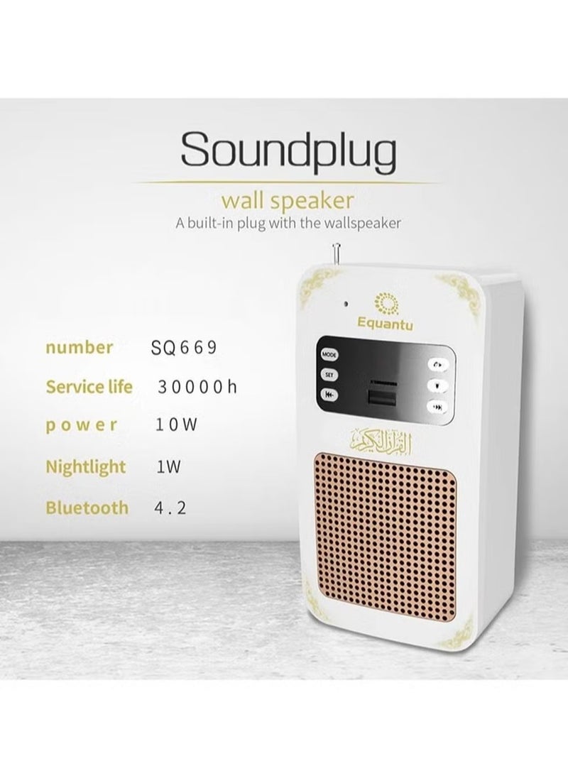 SQ669 Portable Small Bluetooth Speaker MP3 Arabic Translator & Quran Player with USB Jack – Compact Wireless Speaker for Quran Recitations, Arabic Translation, and Music Playback (White)