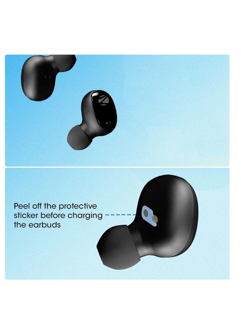 Zeb-Sound 1 TWS Earbuds with BT5.0, Up to 12H Playback, Touch Controls, Voice Assistant, Splash Proof Type C Portable Charging Case, Wireless