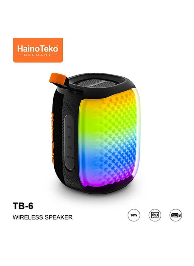 HainoTeko TB-6 Portable Wireless Bluetooth Speaker with RGB Lighting 10W Output Power Multi Functional Button Control Black