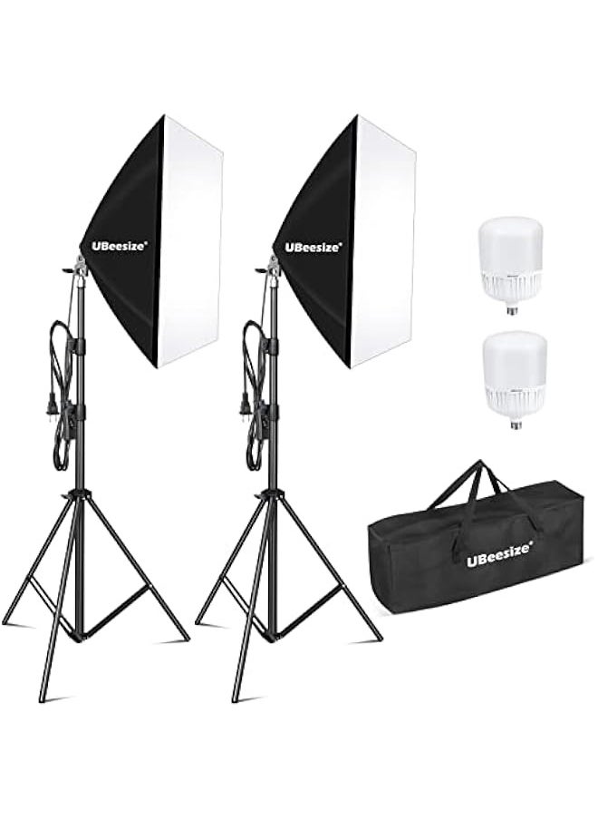 Softbox Photography Lighting Kit, 27” x 20” Continuous Lighting Kit with 2pcs 40W E27 Socket 6500K Bulbs, Professional Photo Studio Lighting for Video Recording, Portrait Shooting