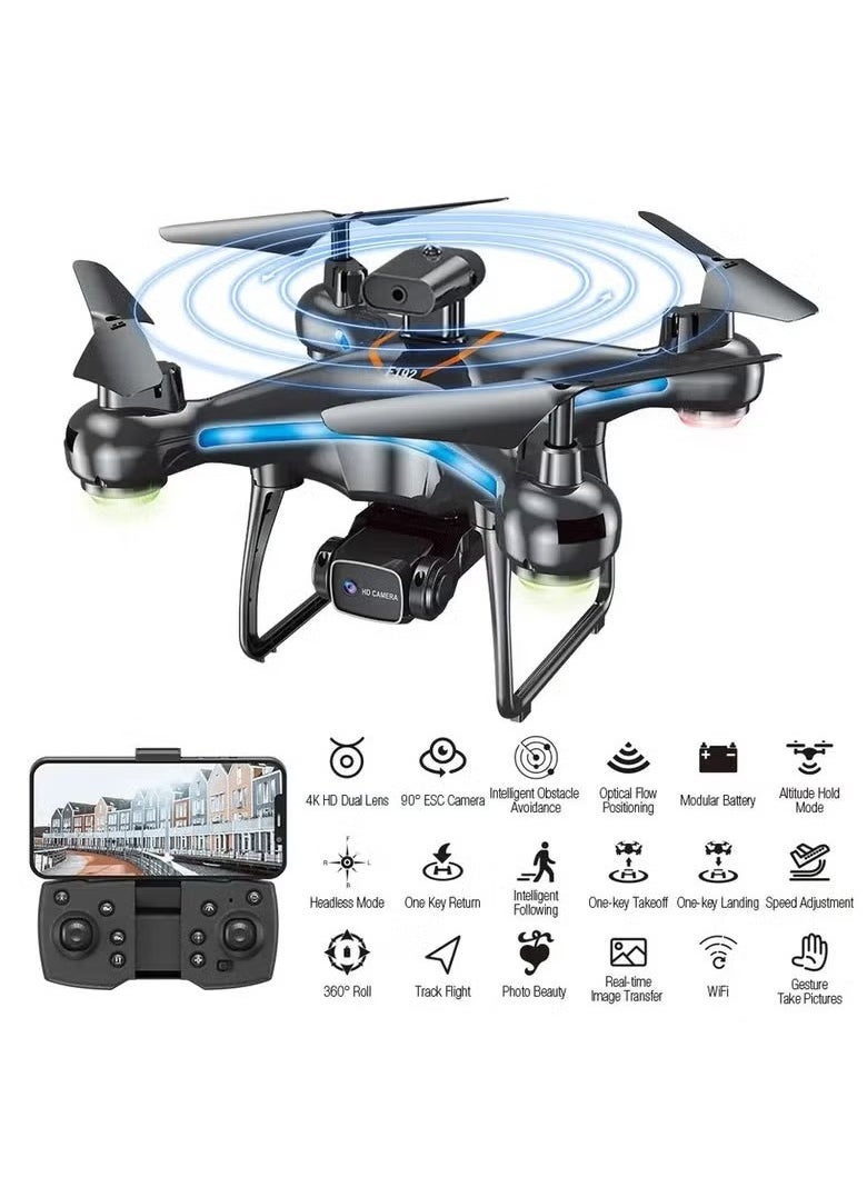 F192 Drone with HD Camera – 90° Remote ESC Camera, Optical Flow Positioning, Handless Mode, Altitude Mode, 360° Flip, WiFi, One Key Return, Obstacle Avoidance & LED Light