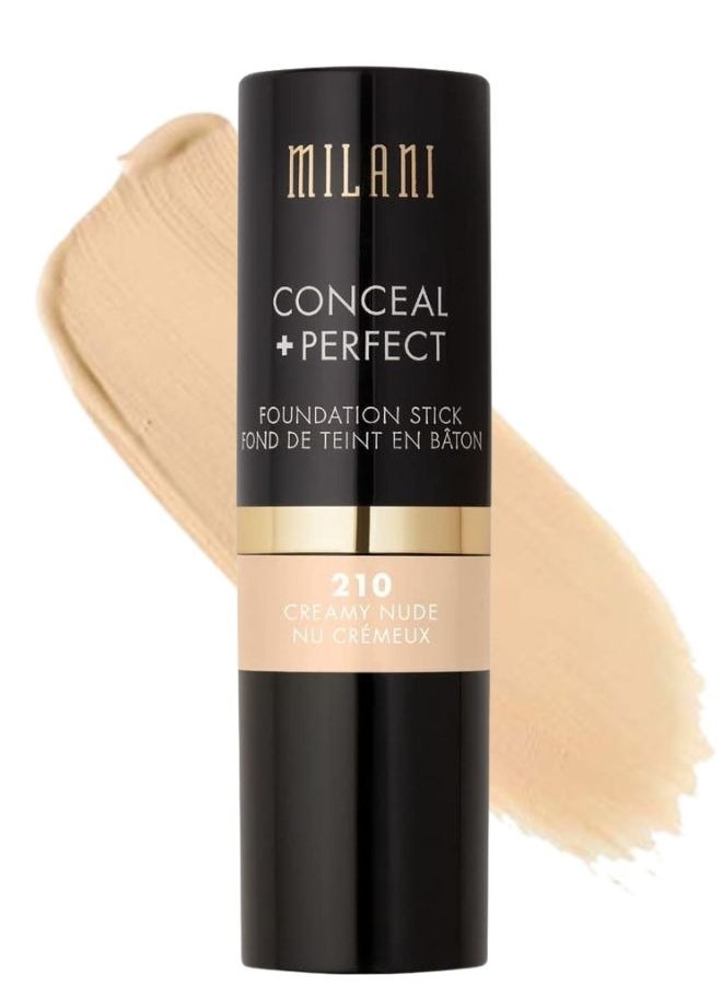 Milani Conceal + Perfect Foundation Stick - 210 Creamy Nude (0.46 Ounce) Vegan, Cruelty-Free Cream Foundation - Cover Under-Eye Circles, Blemishes & Skin Discoloration for a Flawless Finish