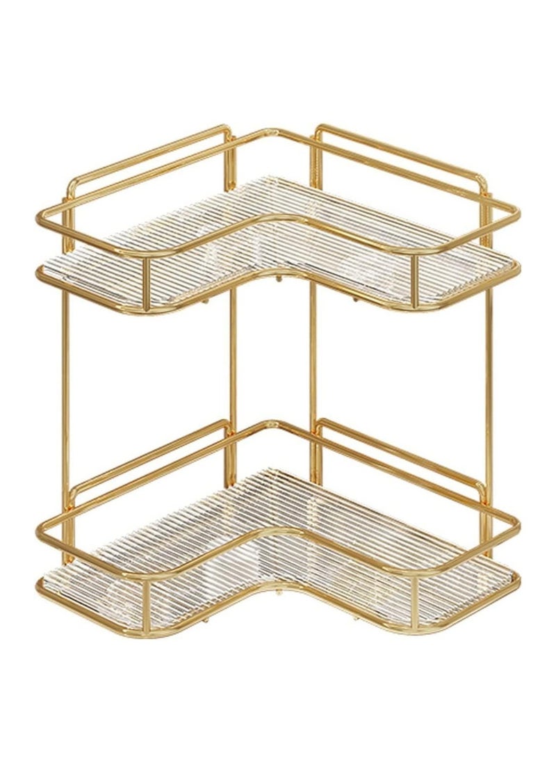 2 Tier Makeup Organizer Countertop Light Luxury Bathroom Trays Vanity Organizer Cosmetic Holder for Counter Kitchen Storage Standing Spice Rack Counter Shelf (2 Tier Gold)