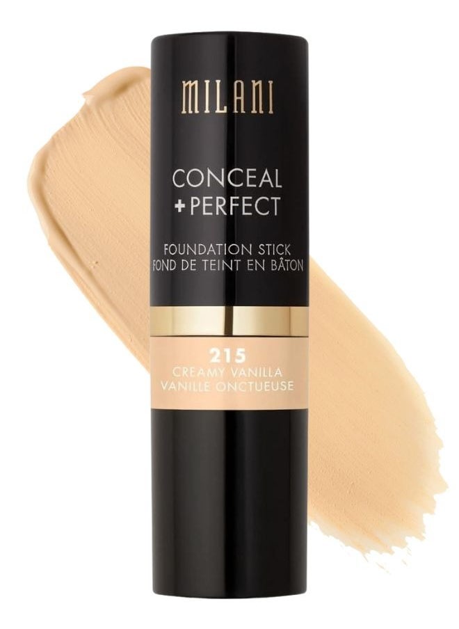 Milani Conceal + Perfect Foundation Stick - 215 Creamy Vanilla (0.46 Ounce) Vegan, Cruelty-Free Cream Foundation - Cover Under-Eye Circles, Blemishes & Skin Discoloration for a Flawless Finish