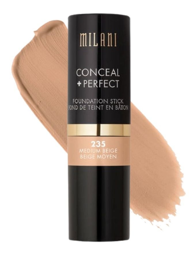 Milani Conceal + Perfect Foundation Stick - 235 Medium Beige (0.46 Ounce) Vegan, Cruelty-Free Cream Foundation - Cover Under-Eye Circles, Blemishes & Skin Discoloration for a Flawless Finish