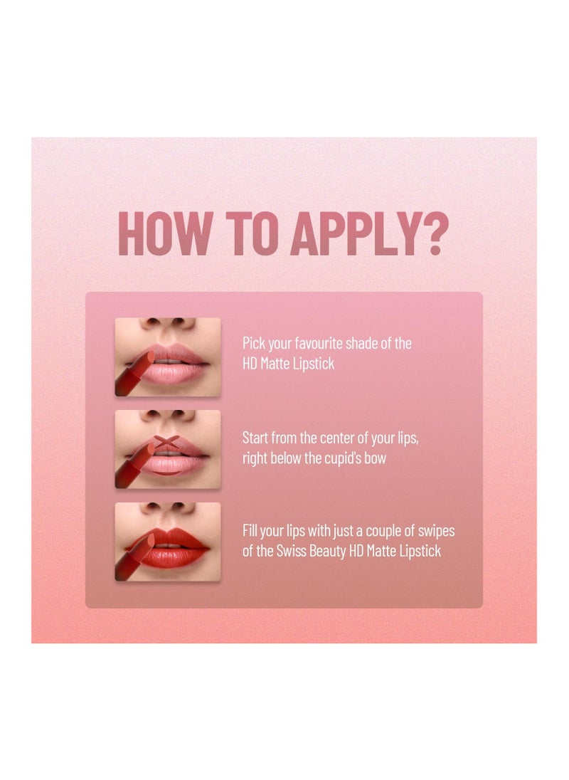 Swiss Beauty Hd Matte Pigmented Smudge Proof Lipstick | Creamy Matte Long Stay Lipstick | 3.5G