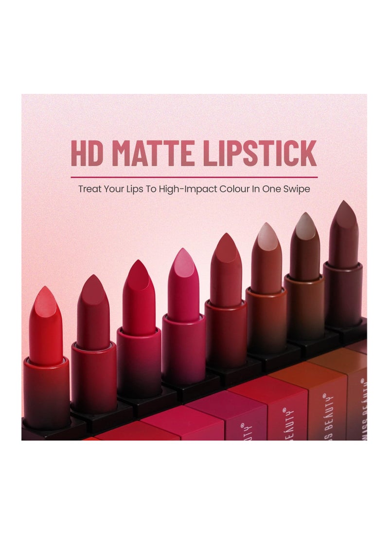Swiss Beauty Hd Matte Pigmented Smudge Proof Lipstick | Creamy Matte Long Stay Lipstick | 3.5G