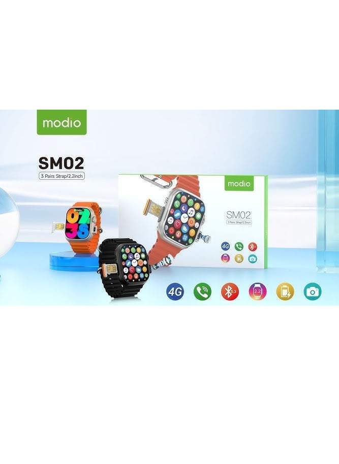 Modio Sm02 Smart Watch Camera Sim Card 4g Three 3 Pairs Strap