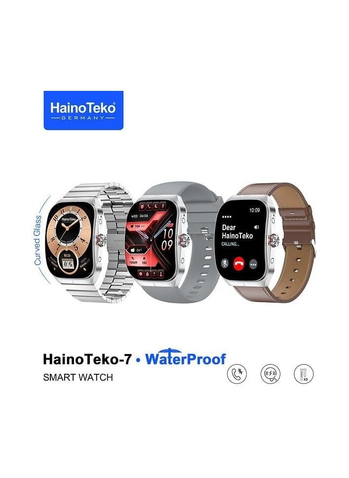 HainoTeko-7 Curved AMOLED Display Waterproof Smartwatch with Voice Assistants 3 Straps and Charging Cable Designed For Ladies and Gents Silver 4.7 3