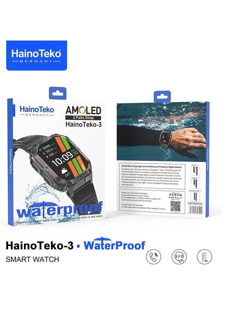 Haino Teko Smart Watch with 3 Pair of Straps | Fitness Tracker, Heart Rate Monitor, Sleep Tracking, Bluetooth Calling, WATERPROOF, Stylish Design for Men