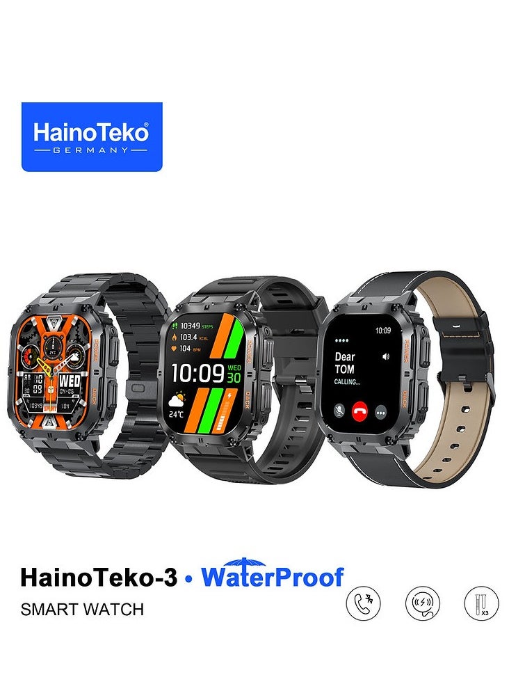 Haino Teko Smart Watch with 3 Pair of Straps | Fitness Tracker, Heart Rate Monitor, Sleep Tracking, Bluetooth Calling, WATERPROOF, Stylish Design for Men