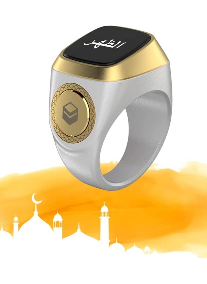 iQIBLA Smart Tasbih Zikr Ring, Muslim Prayer, Prayer Timing Reminder, Oled Display, Tasbih Counter, Smart Ring, Wearable Technology, Waterproof Space Grey 18MM Zikr Plus USB Cable (White)