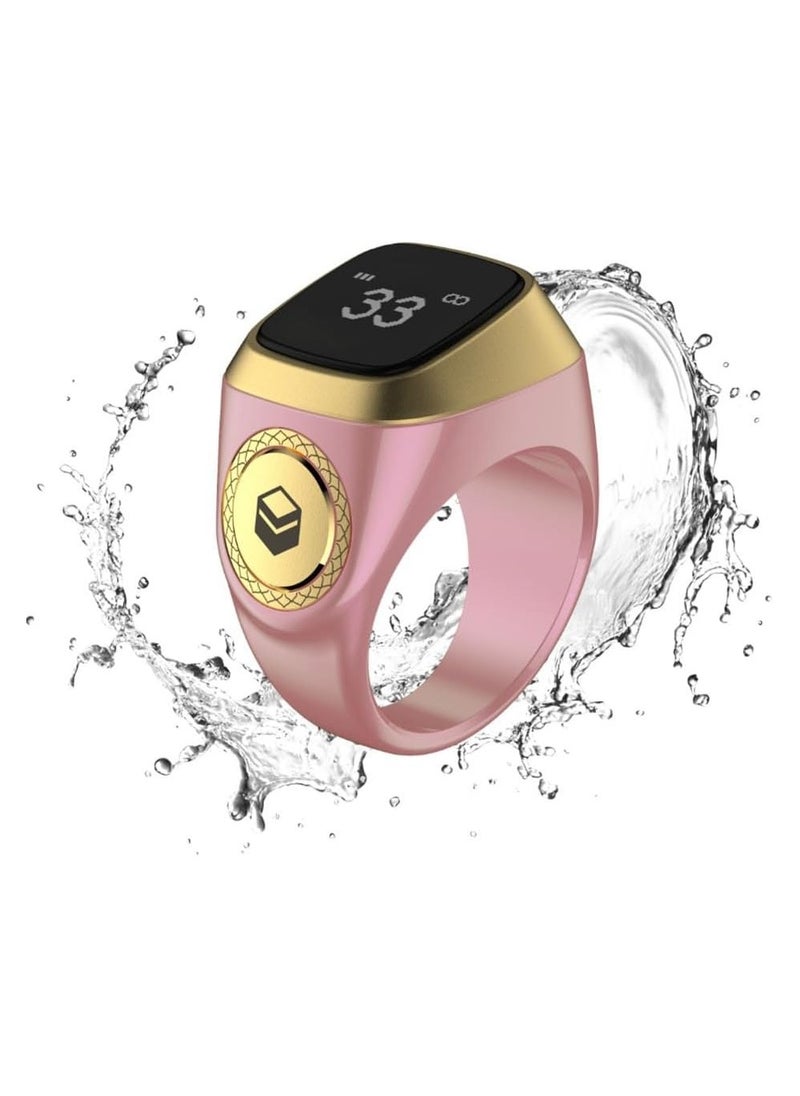 iQIBLA Smart Tasbih Zikr Ring- Muslim Prayer- Prayer Timing Reminder OLED Display Tasbih Counter Smart Ring Wearable Technology Waterproof (20MM Plastic, Pink)