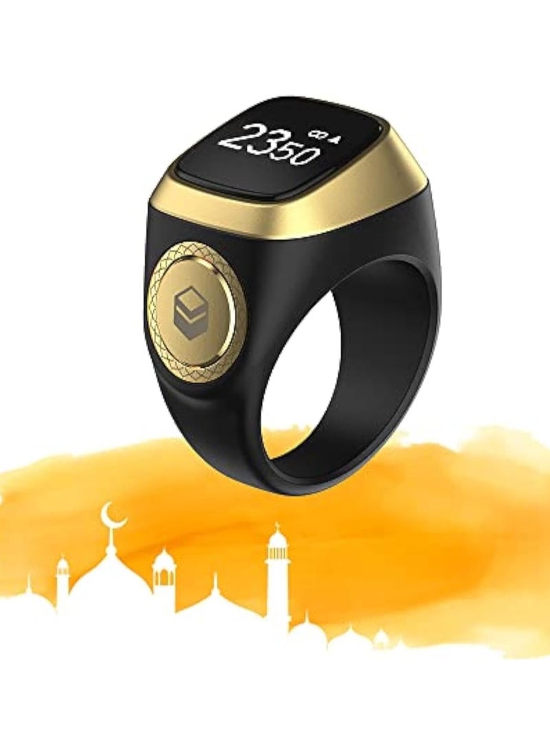 iQIBLA Smart Tasbih Zikr Ring- Muslim Prayer- Prayer timing reminder- OLED display- Tasbih Counter- Smart Ring- Wearable Technology- Waterproof Black 18MM