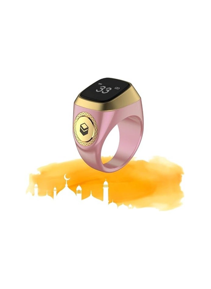 iQIBLA Smart Tasbih Zikr Ring- Muslim Prayer- Prayer Timing Reminder OLED Display Tasbih Counter Smart Ring Wearable Technology Waterproof (20MM Plastic, Pink)