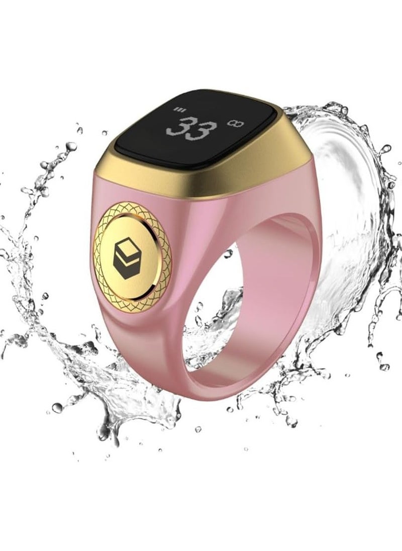 iQIBLA Smart Tasbih Zikr Ring- Muslim Prayer- Prayer Timing Reminder OLED Display Tasbih Counter Smart Ring Wearable Technology Waterproof (20MM Plastic, Pink)