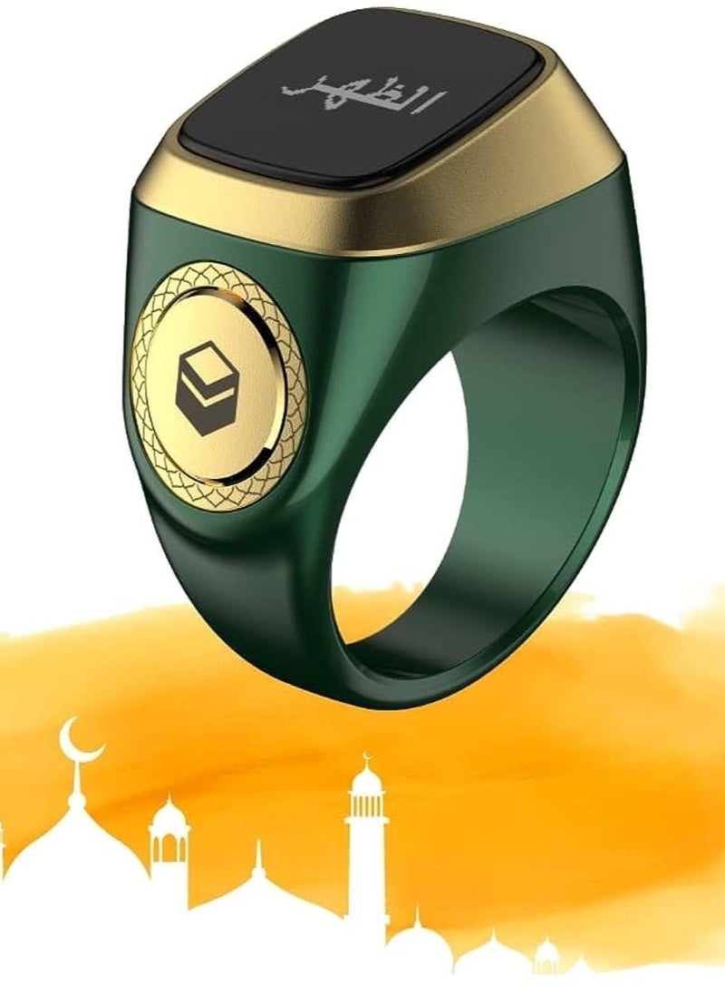 iQIBLA Smart Tasbih Zikr Ring, Muslim Prayer, Prayer Timing Reminder, Oled Display, Tasbih Counter, Smart Ring, Wearable Technology, Waterproof Space Grey 20MM Zikr Plus USB Cable (Green)