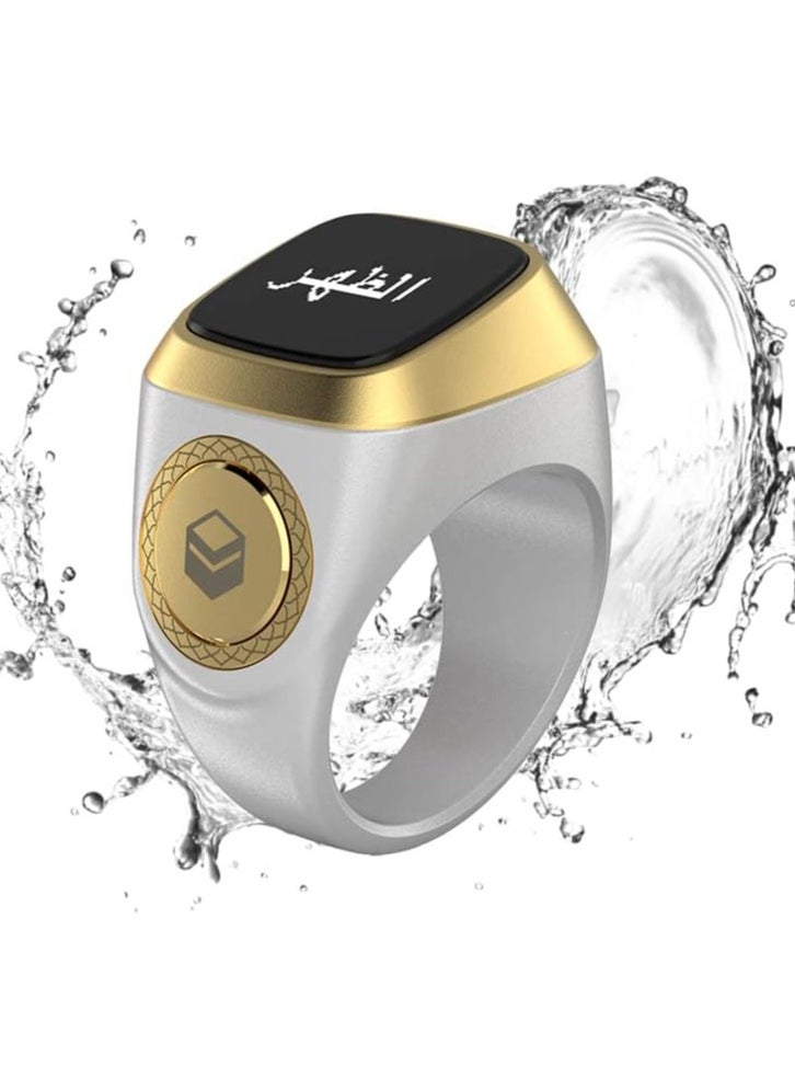 iQIBLA Smart Tasbih Zikr Ring, Muslim Prayer, Prayer Timing Reminder, Oled Display, Tasbih Counter, Smart Ring, Wearable Technology, Waterproof Space Grey 18MM Zikr Plus USB Cable (White)